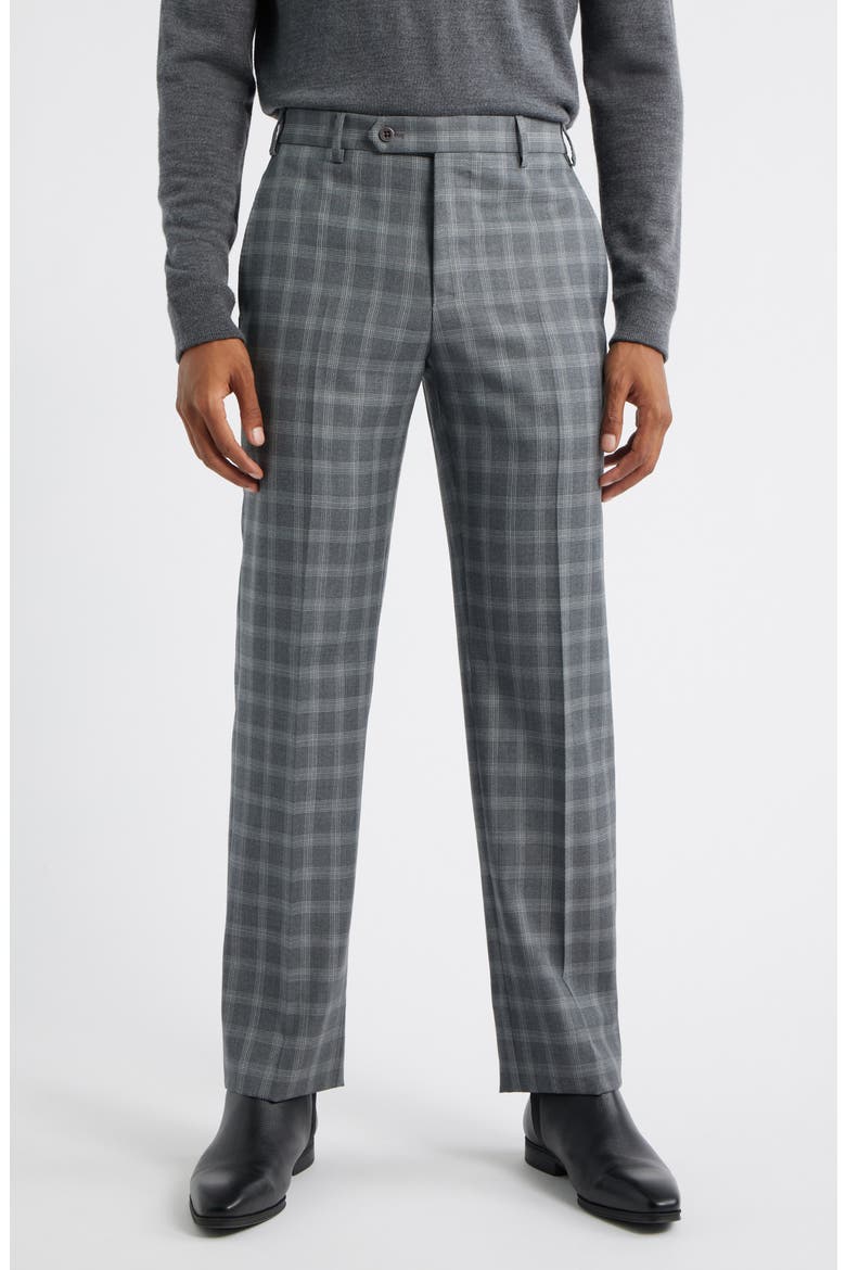 Devon Flat Front Plaid Wool Dress Pants, Main, color, MEDIUM GREY
