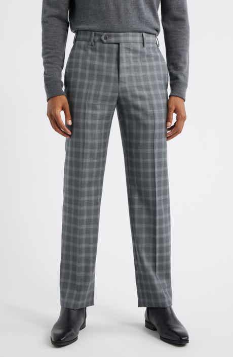 Devon Flat Front Plaid Wool Dress Pants