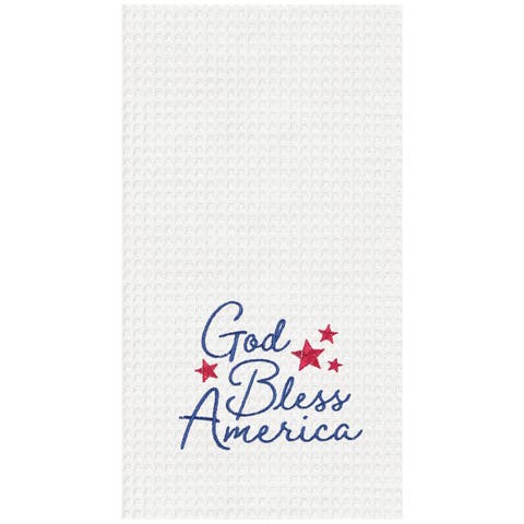 God Bless America Patriotic 4th of July Kitchen and Bathroom Embroidered Waffle Hand Towel
