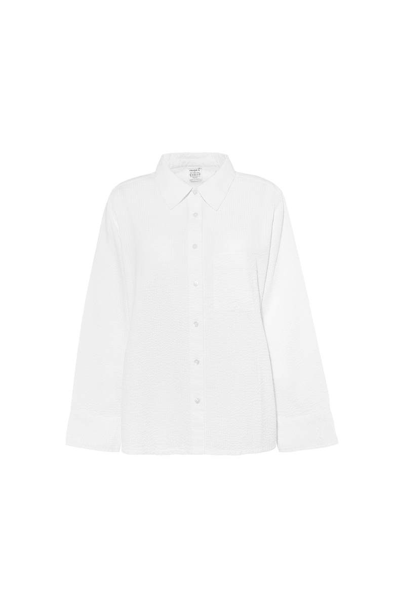 Nudea The Seersucker Boxy Long Sleeve Shirt, Alternate, color, White