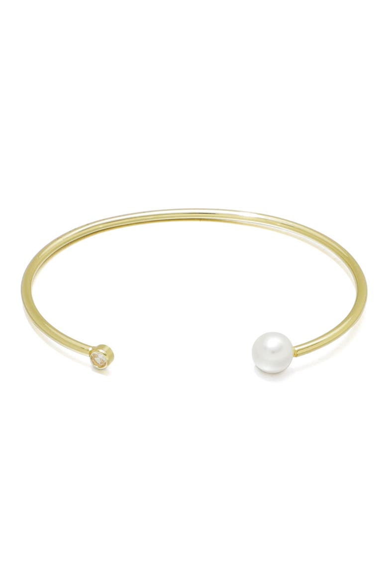 14k Gold Plated Imitation Pearl & Crystal Cuff Bracelet, Main, color, WHITE/ GOLD