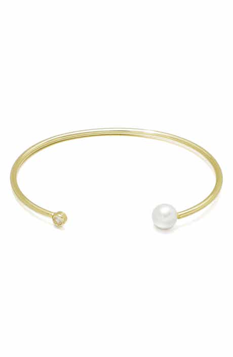 14k Gold Plated Imitation Pearl & Crystal Cuff Bracelet