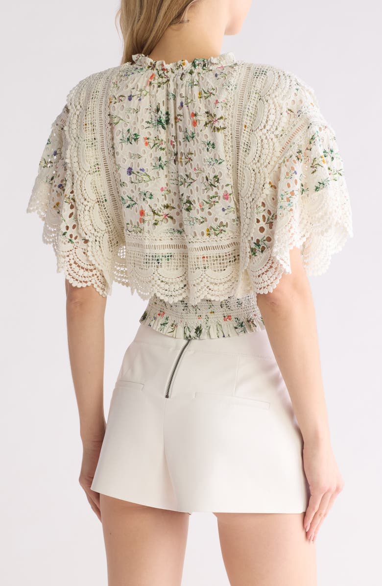 Alice + Olivia Tabitha Floral Lace Cotton Crop Top, Alternate, color,