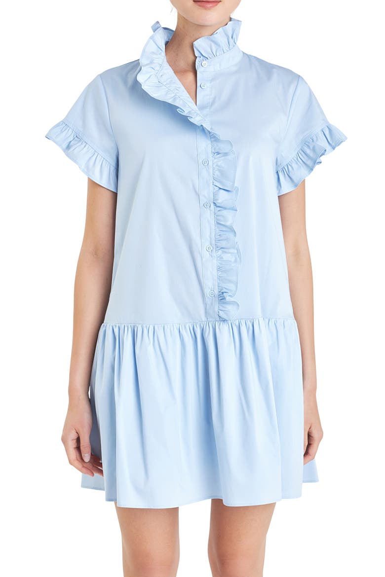 Ruffle Drop Waist Poplin Minidress, Alternate, color, POWDER BLUE