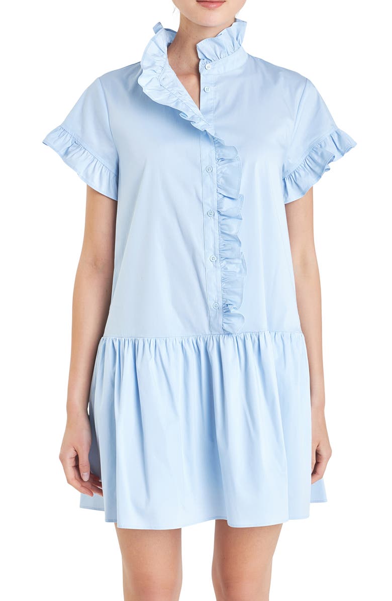 English Factory Ruffle Drop Waist Poplin Minidress, Alternate, color, Powder Blue