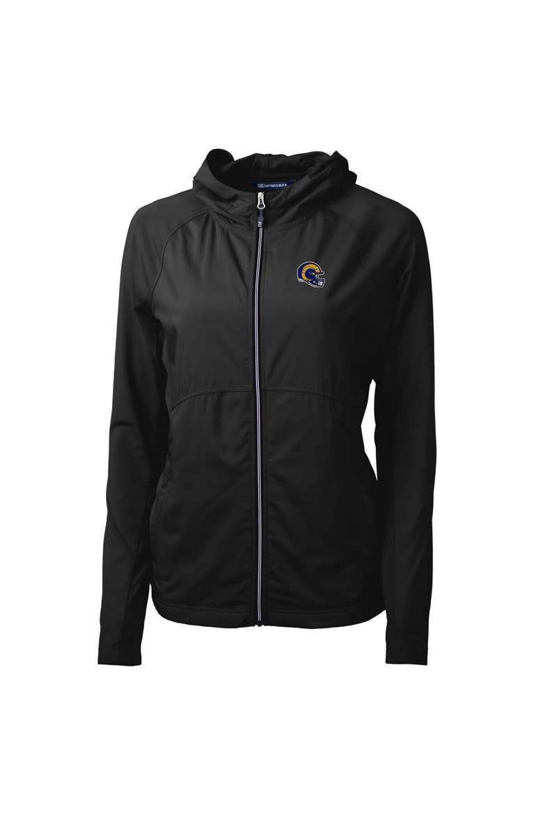 Women's Cutter & Buck  Black Los Angeles Rams Helmet Logo Adapt Eco Knit Hybrid Recycled Full-Zip Hoodie, Alternate, color, Black