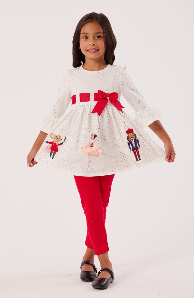 Bonnie Jean Kids' Nutcracker Long Sleeve Dress & Leggings Set, Alternate, color, Ivory