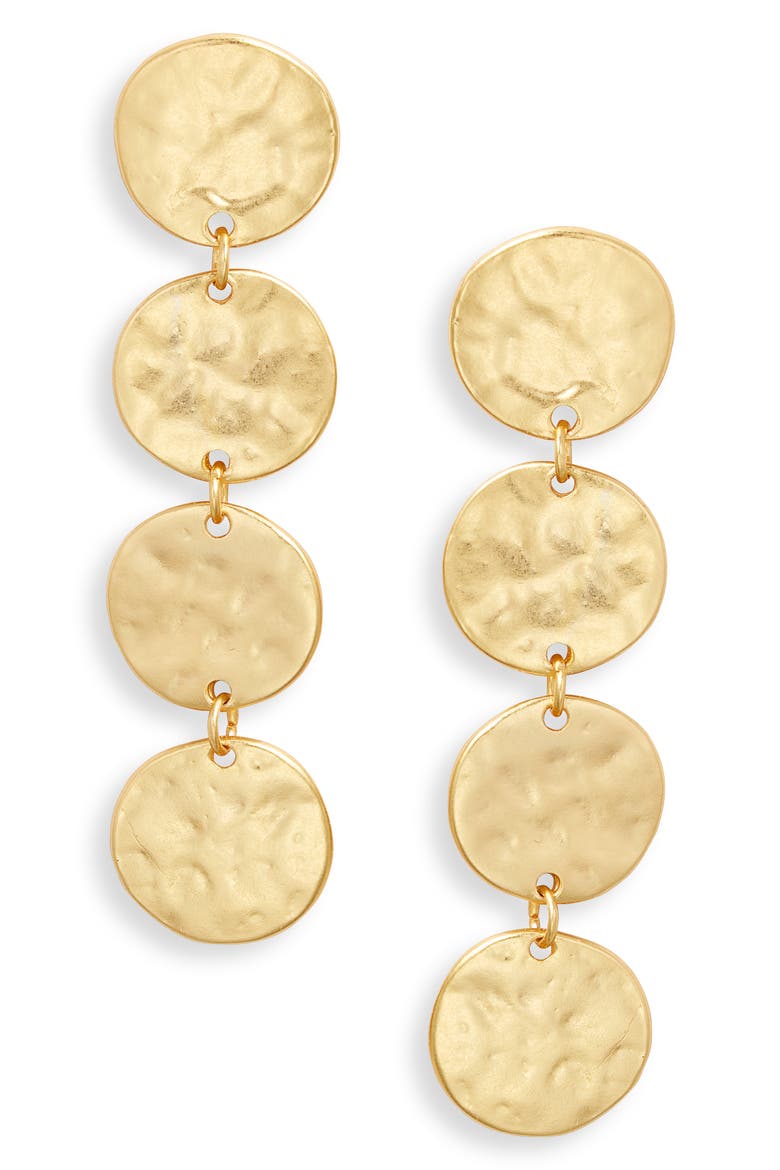 Hammered Coin Drop Earrings, Main, color, GOLD