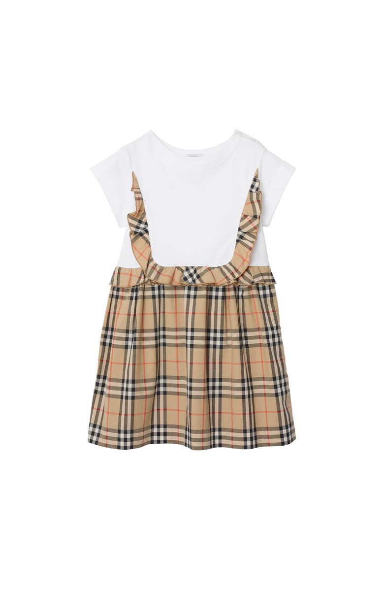 Burberry Check Trim Stretch Cotton Dress, Main, color, White