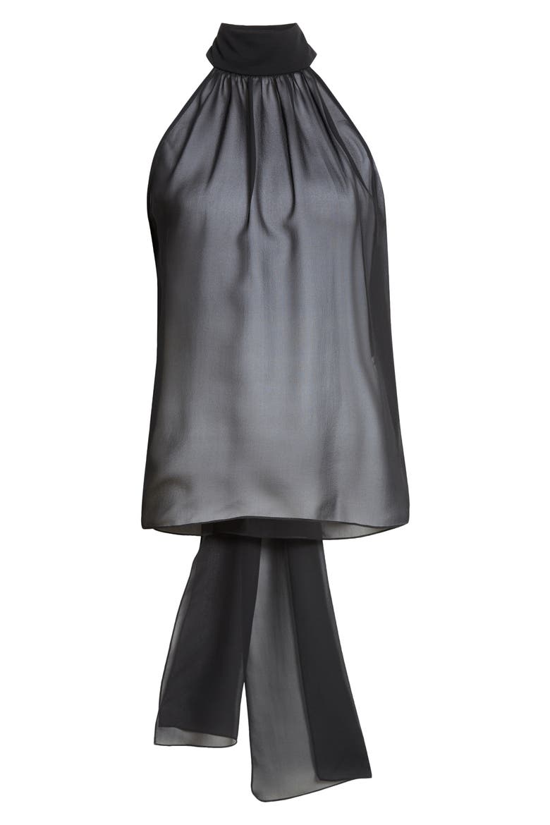 Silk Georgette Tie Neck Top, Alternate, color, BLACK