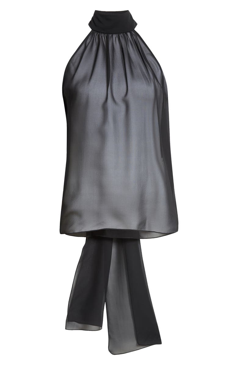 TOM FORD Silk Georgette Tie Neck Top, Alternate, color, Black
