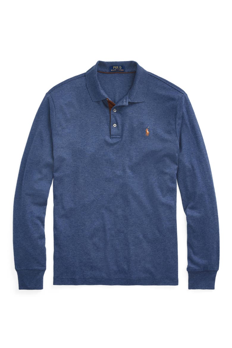 Long Sleeve Pima Cotton Polo, Alternate, color, BLUE HTR