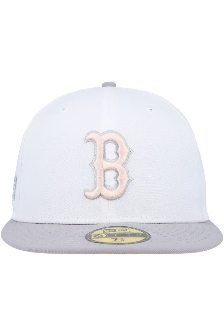 Men's New Era White/Gray Boston Red Sox 2007 World Series Side Patch Peach Undervisor 59FIFTY Fitted Hat, Alternate, color, White