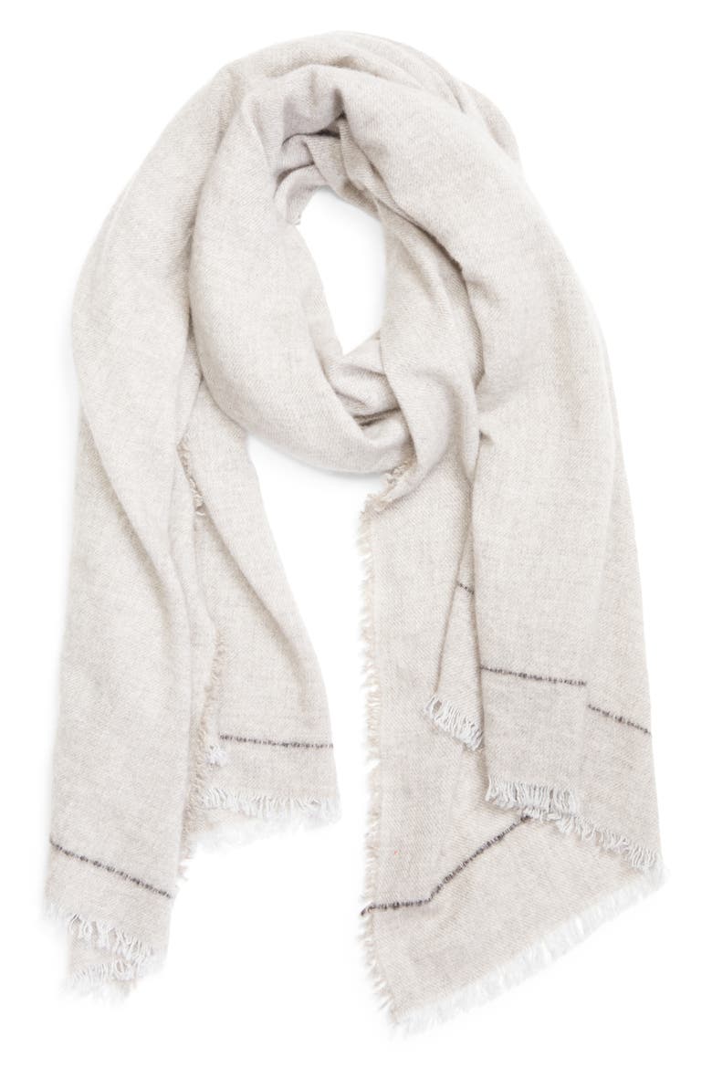 Usan Cashmere Fringe Scarf, Alternate, color, RU7719 NATURAL