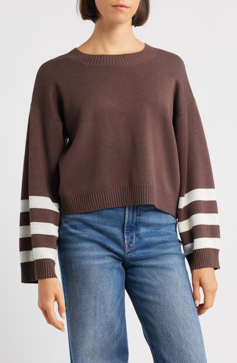 Crop Stripe Sleeve Sweater