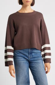 CITY BLUES Crop Stripe Sleeve Sweater