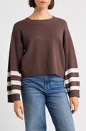 CITY BLUES Crop Stripe Sleeve Sweater