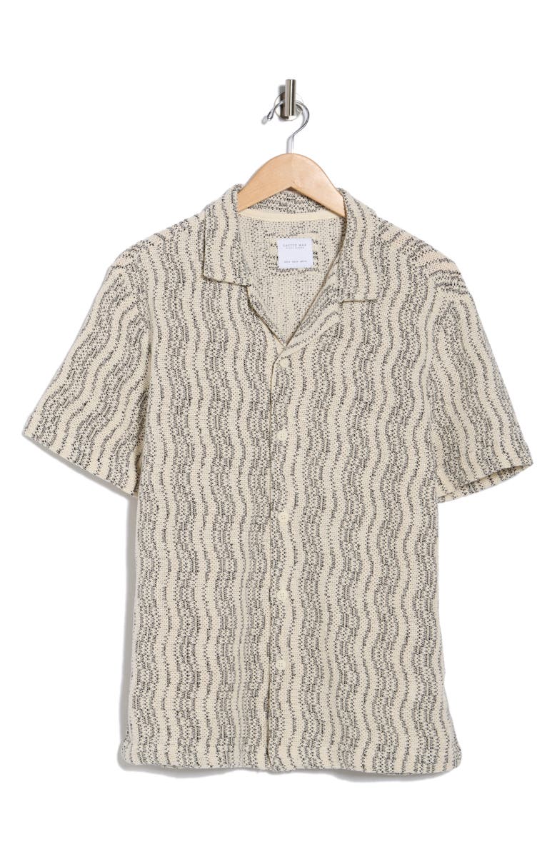Cactus Man Irregular Stripe Open Stitch Camp Shirt, Alternate, color, Cream