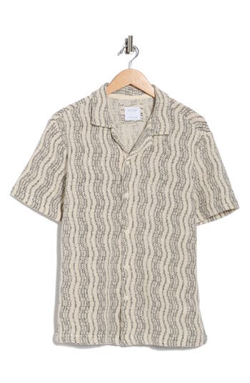 Cactus Man Irregular Stripe Open Stitch Camp Shirt In White