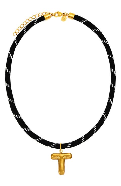 Bubble Initial Pendant Cord Necklace