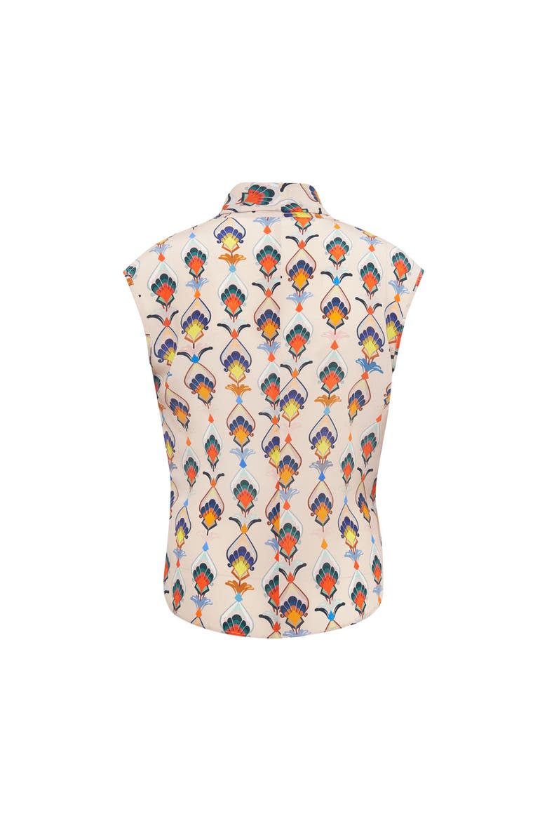 Printed Wrap Silk Top Print in geometric tulip design, Alternate, color, Sand Multicolour