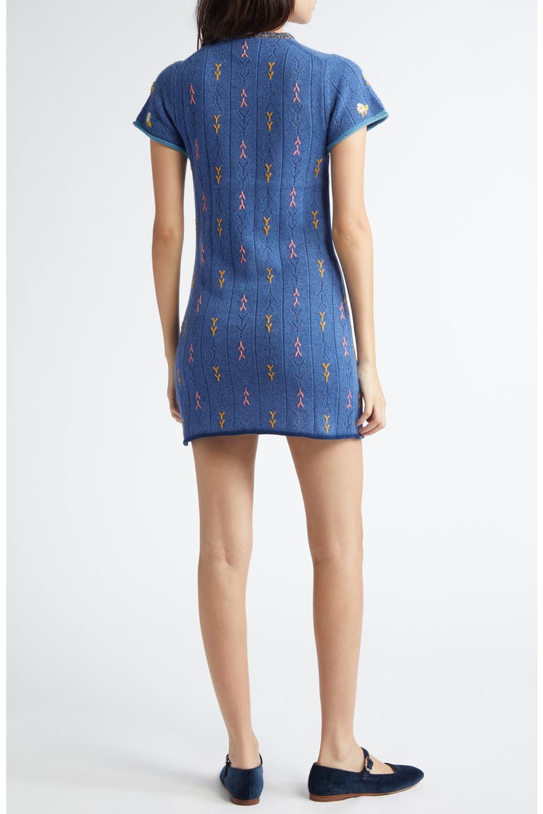 Daisy Embroidered Pointelle Knit Wool Sweater Dress, Alternate, color, DENIM DARK