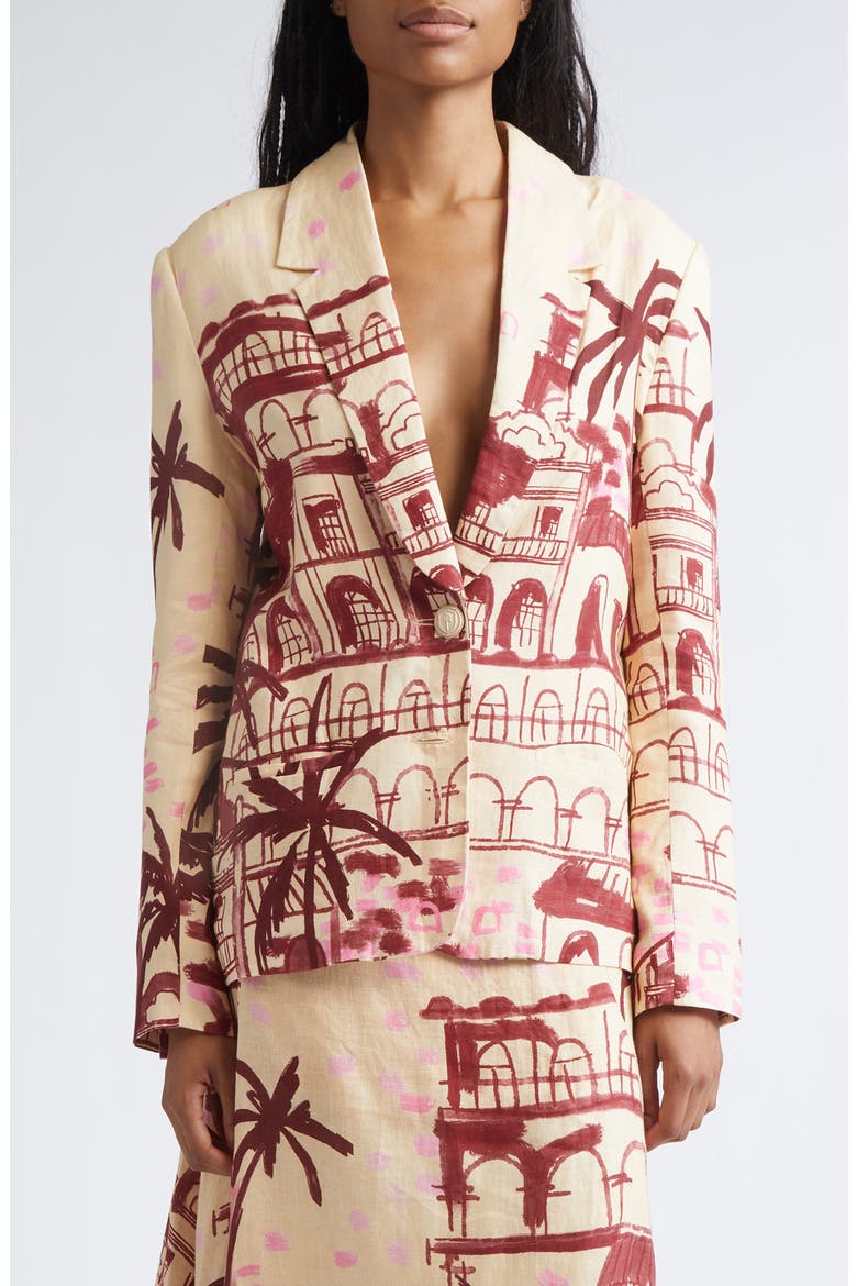 Rock The Plan One-Button Linen Jacket, Main, color, ECRU / WINE