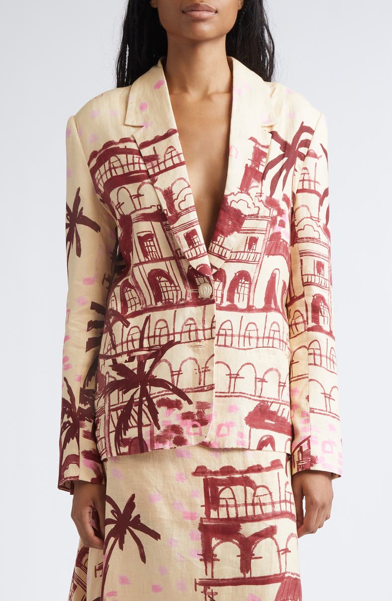 Johanna Ortiz Rock The Plan One-Button Linen Jacket, Main, color, Ecru / Wine