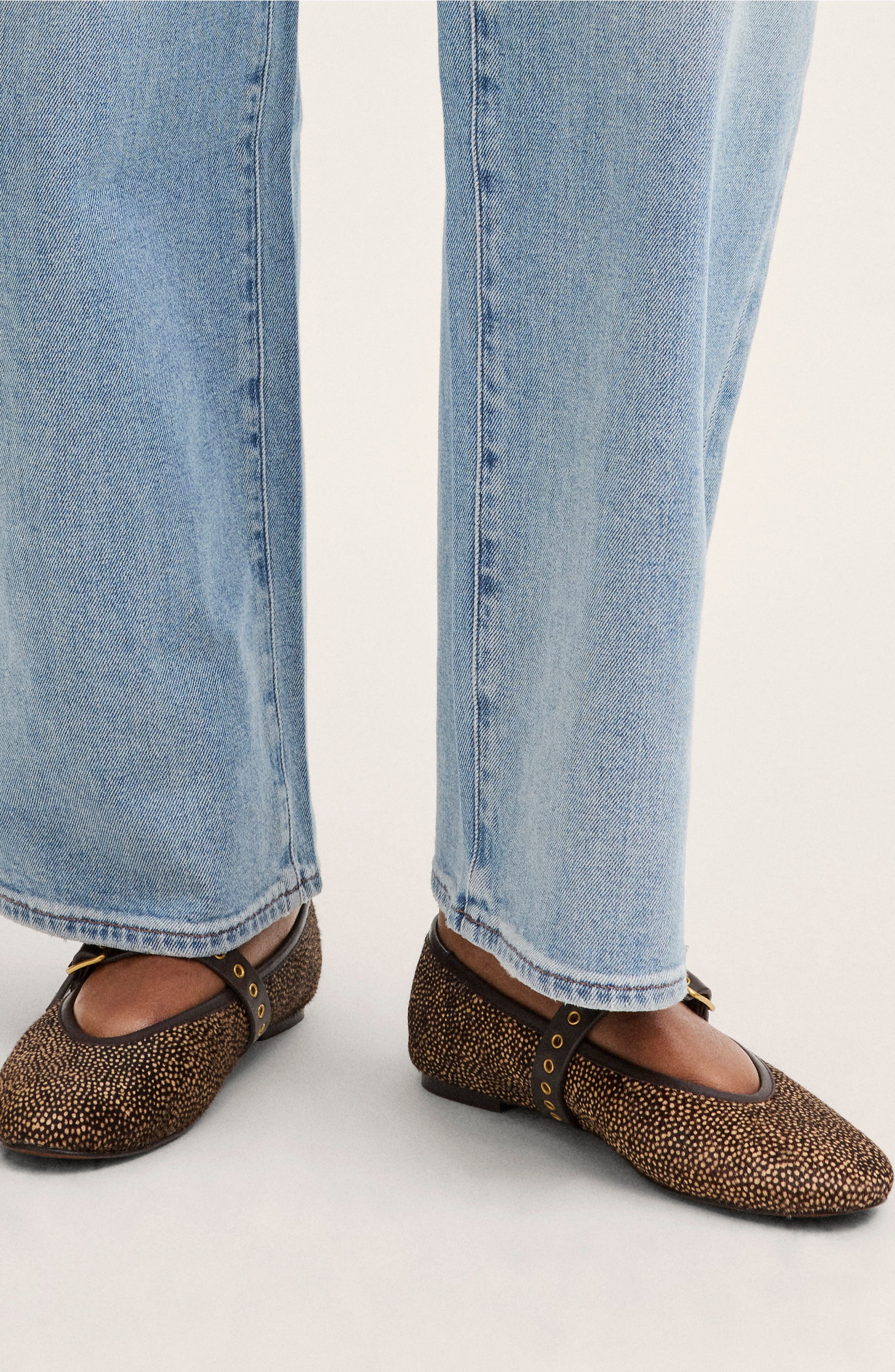 The Remy Genuine Calf Hair Mary Jane Flat, Alternate, color, PEARLY IVORY/ BROWN CALF HAIR