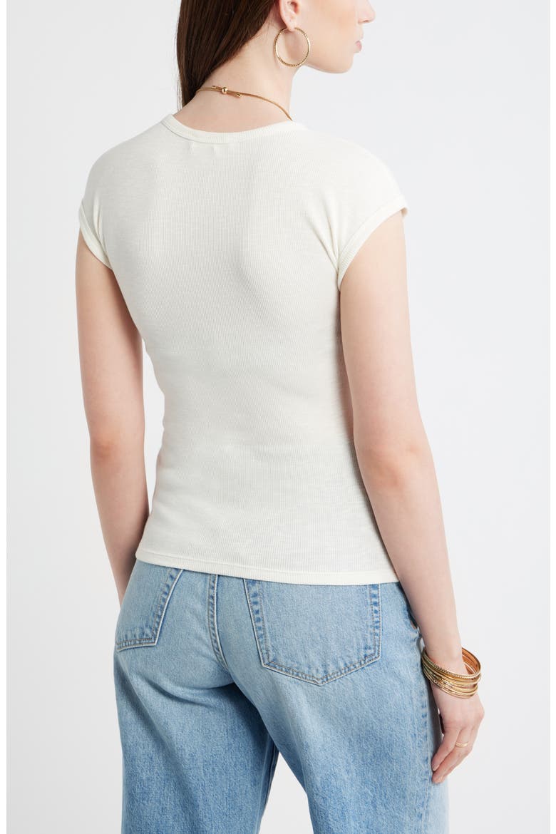 Cap Sleeve Stretch Cotton & Modal Rib T-Shirt, Alternate, color, IVORY EGRET