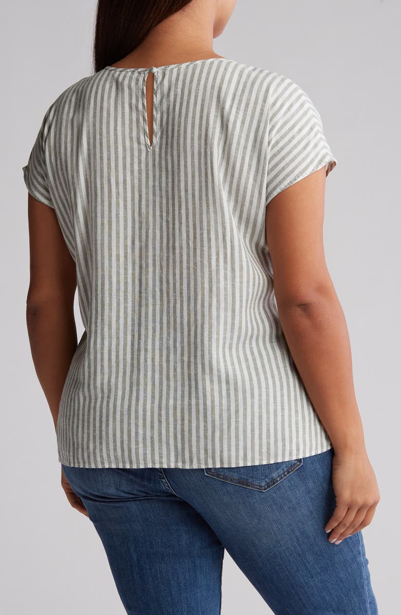 Caslon<sup>®</sup> Stripe Short Sleeve Linen Blend Top, Alternate, color,