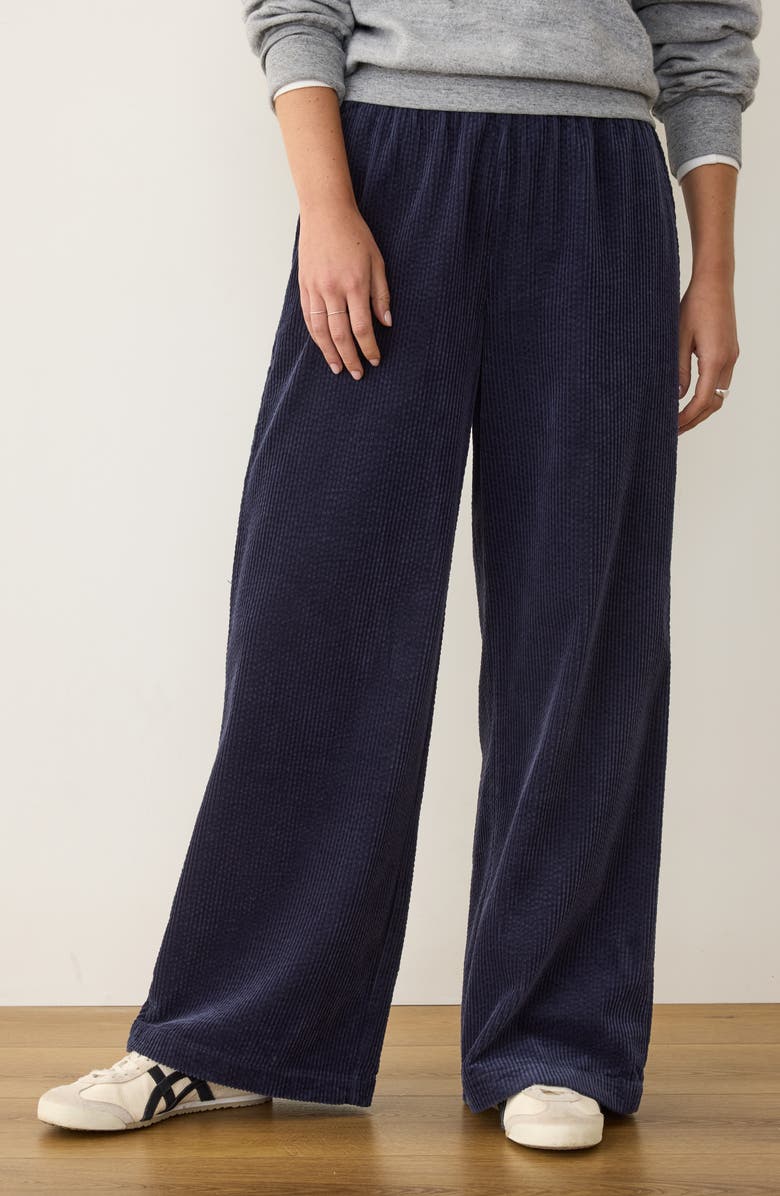 Marine Layer Allison Pull-On Wide Leg Corduroy Pants, Alternate, color, Navy
