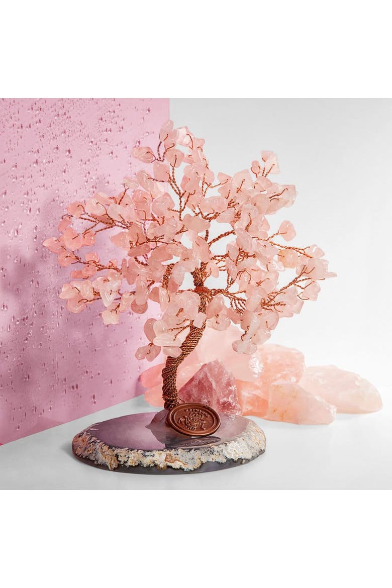 Rose Quartz Feng Shui Crystal Tree of Life Love Harmony, Alternate, color, Copper/brown/pink