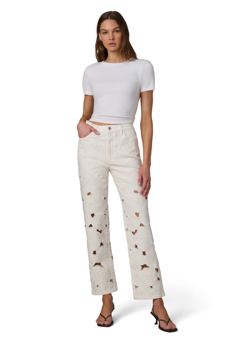 The Margot Floral Eyelet Ankle Straight Leg Jeans, Alternate, color, ECRU FLORAL