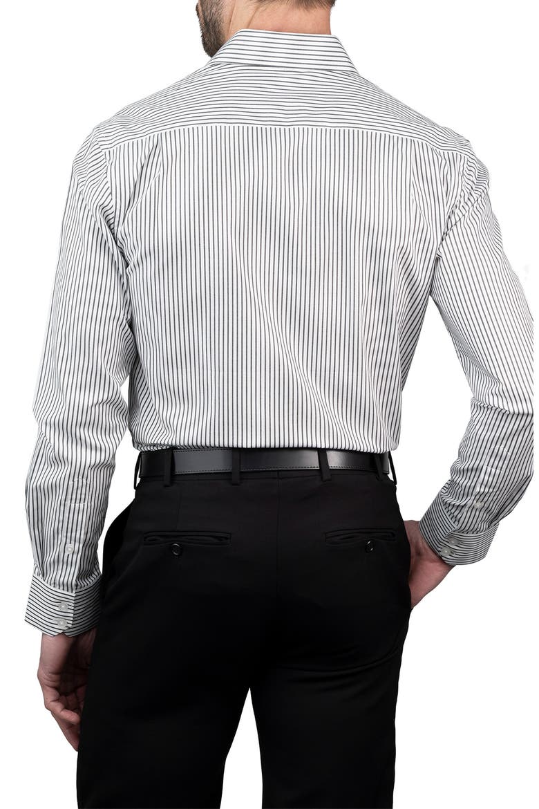 black pinstripe dress shirt Non-Iron Cotton Stripe With Contrast Trim - breasted silhouette Black Twill Tuxedo Shirt 