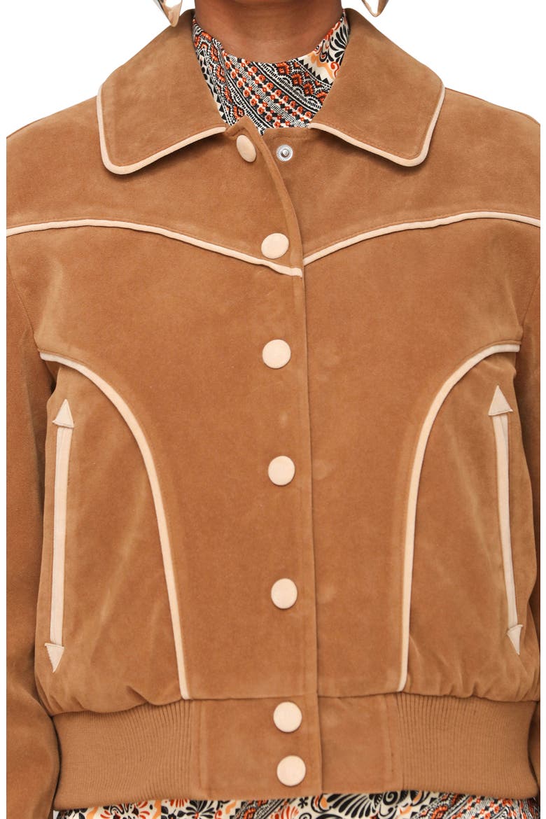 Faux Suede Western Bomber Jacket, Alternate, color, CHAI