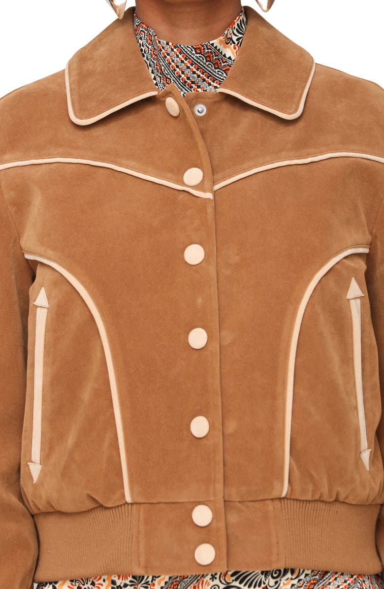 Avec Les Filles Faux Suede Western Bomber Jacket, Alternate, color, Chai