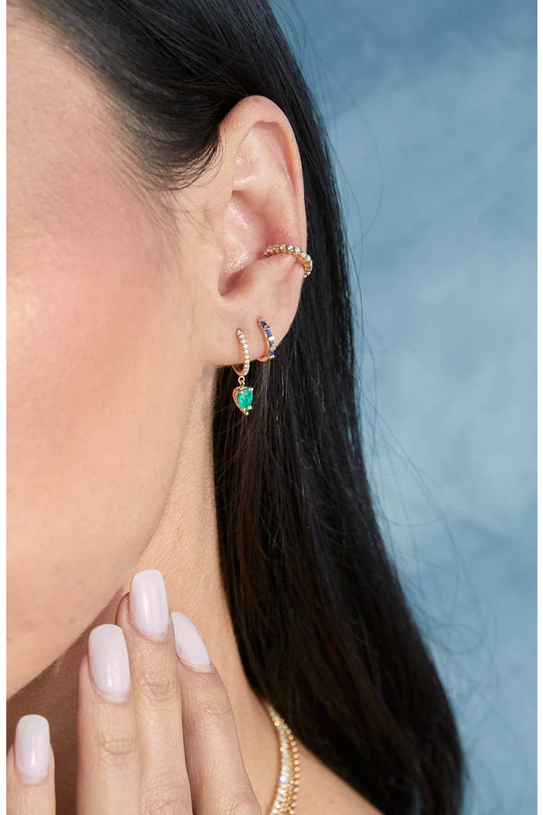 Diamond Pavé & Emerald Hoop Drop Earrings, Alternate, color, 14K YELLOW GOLD