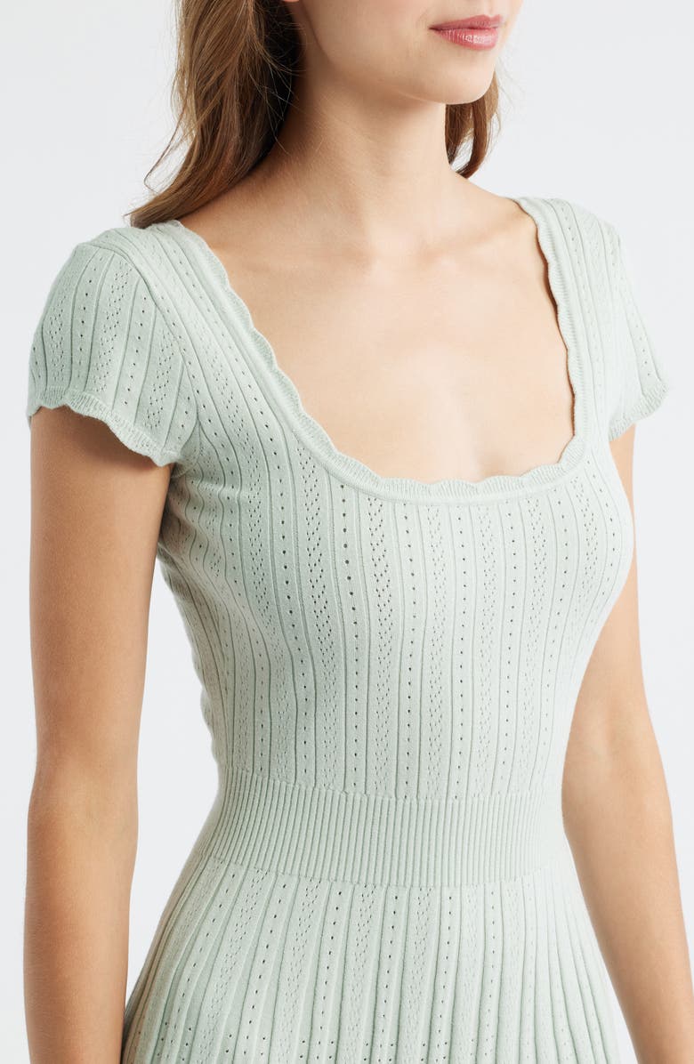 LoveShackFancy Evaluna Pointelle Pleated Minidress, Alternate, color, Eau De Nil