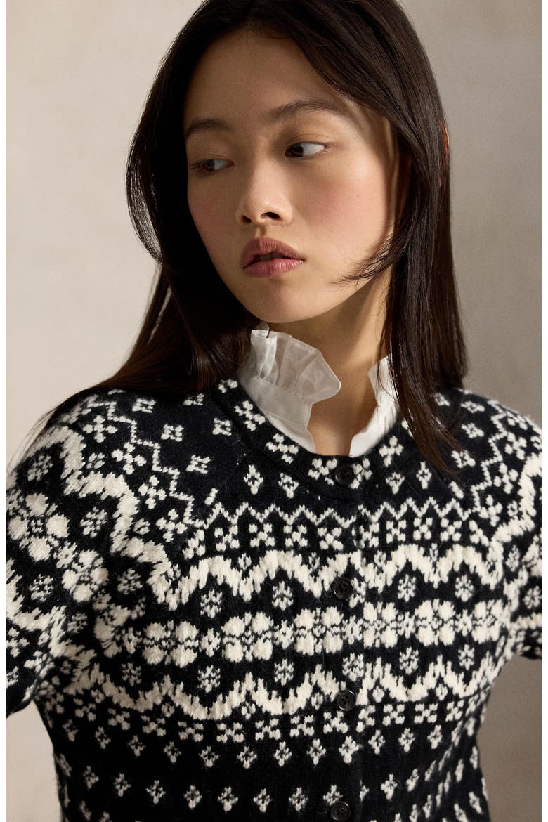 Fair Isle Wool Blend Cardigan, Alternate, color, BLACK