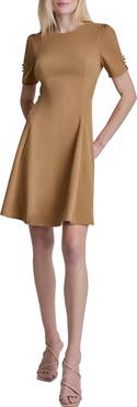 DKNY Button Sleeve Fit & Flare Dress