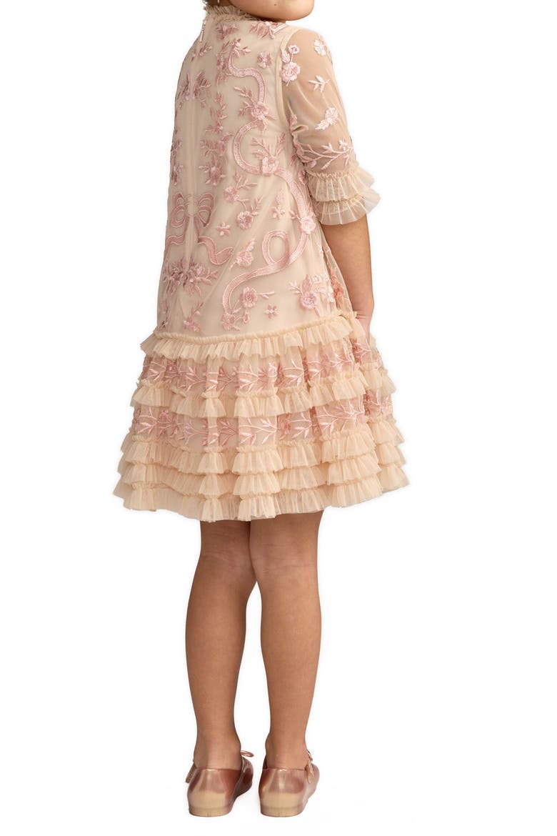 Girls Micro Ruffle Embroidered Mini Dress, Alternate, color, Porcelain