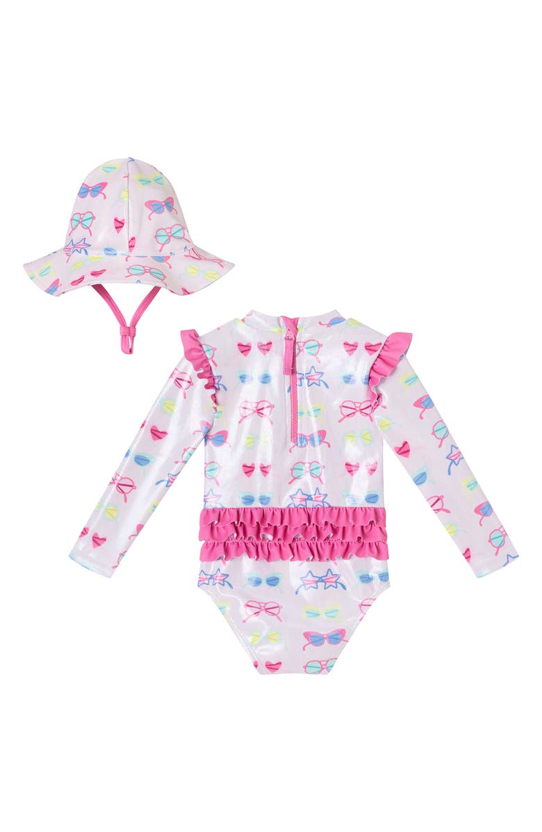 Andy & Evan Long Sleeve One-Piece Rashguard Swimsuit & Bucket Hat Set, Alternate, color, Pink