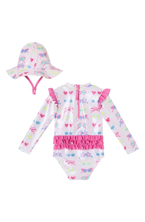 ANDY & EVAN ANDY & EVAN LONG SLEEVE ONE-PIECE RASHGUARD SWIMSUIT & BUCKET HAT SET