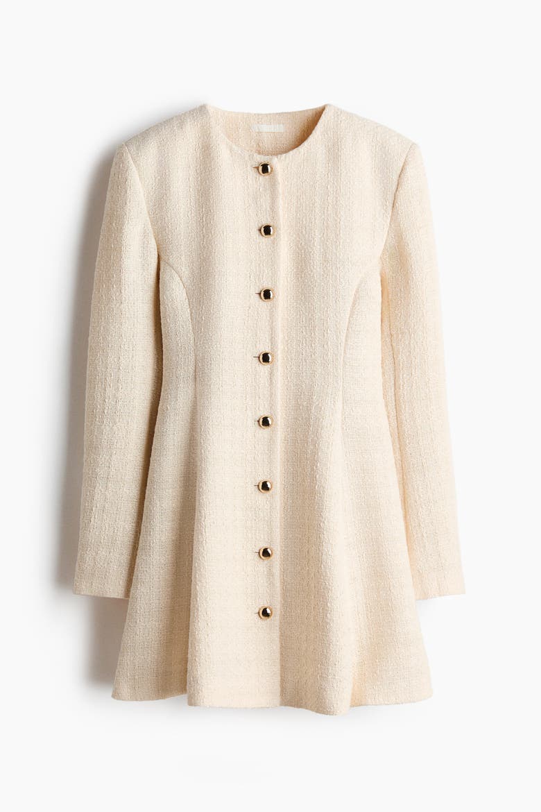 Bouclé-weave Button-front Dress, Alternate, color, Light beige