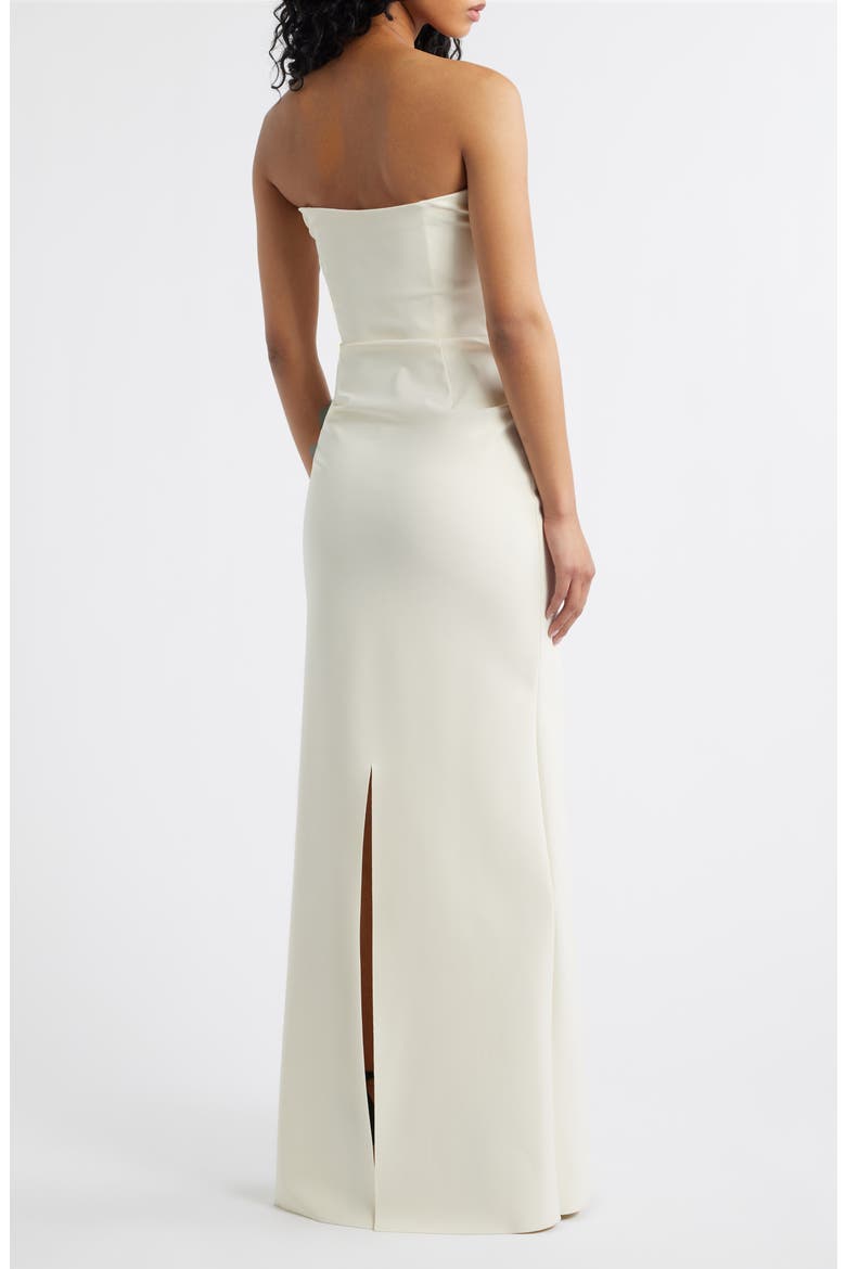 Ordana Feather Detail Strapless Satin Gown, Alternate, color, CREAM