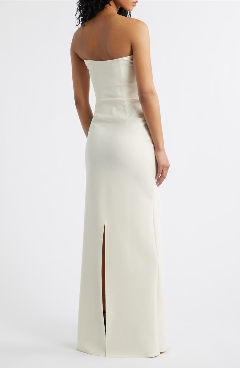 Chiara Boni La Petite Robe Ordana Feather Detail Strapless Satin Gown, Alternate, color, Cream