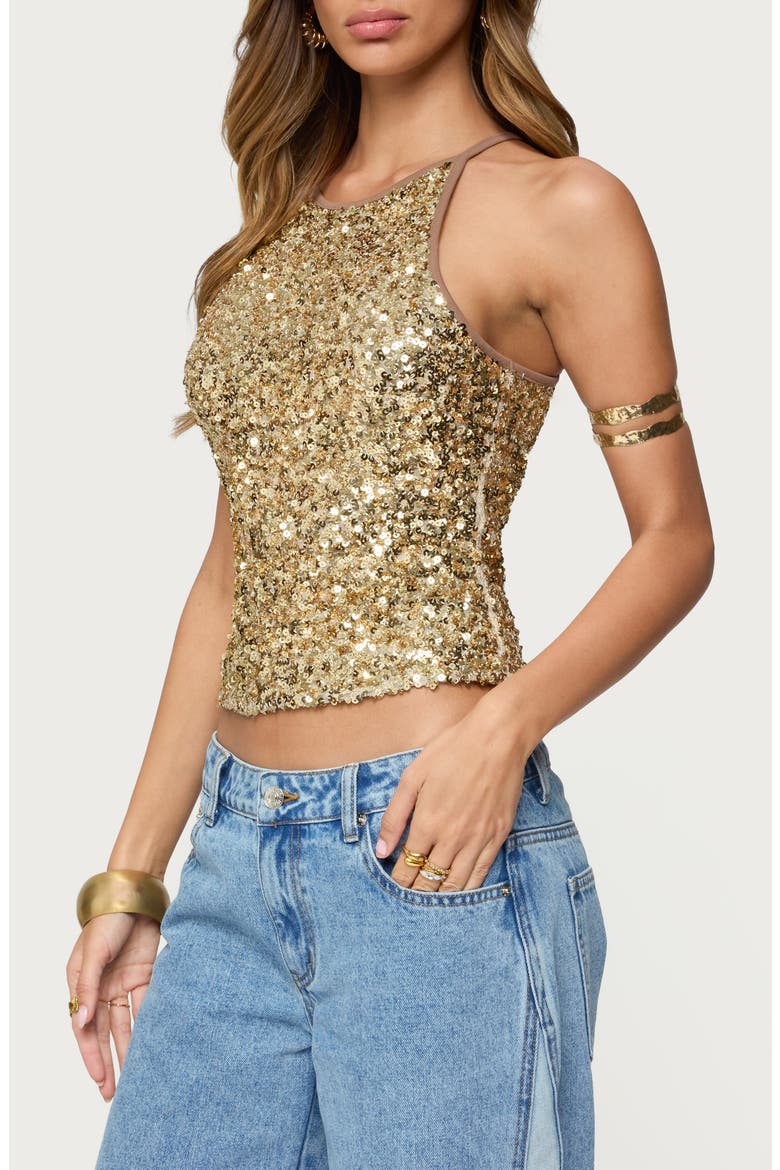 Pasha Sequin Camisole, Alternate, color, GOLD