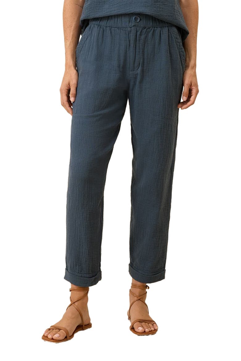 Organic Cotton Coastal Double Gauze Rolled Cuff Pant, Alternate, color, French Navy