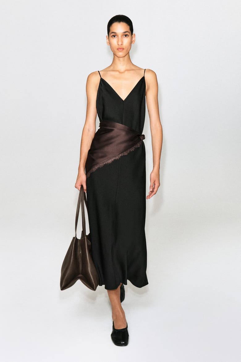 Lace-trimmed Satin Headscarf, Alternate, color, BROWN